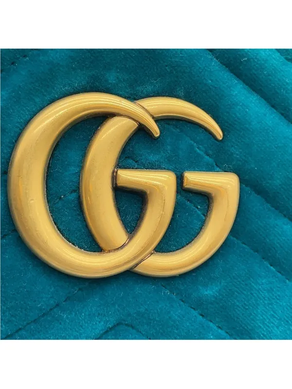Gucci Teal Quilted Velvet GG Marmont Crossbody Bag - Image 4