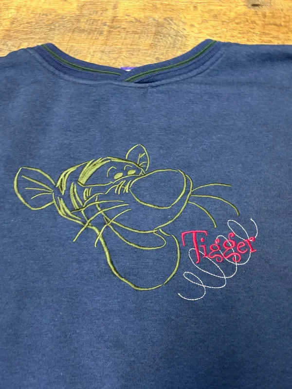 Vintage 90s POOH Disney Tigger Sweatshirt Womens XL Embroidered Navy Blue - Image 2