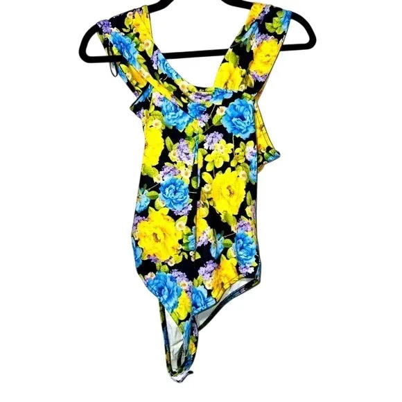 Zara Floral One Shoulder‎ Bodysuit Twist Front Asymmetrical Top NWT M - Image 2