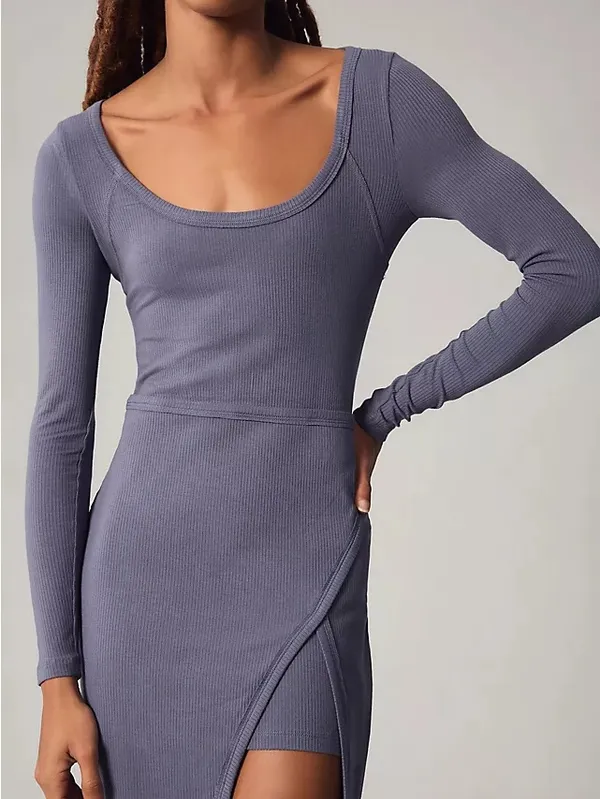 Daily Practice by Anthropologie Wrap Midi Dress Purple Rib Womens‎ Size M - Image 4