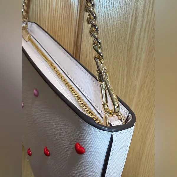 kate spade Pink Madison Heart Studs Pouch Gold Chain Strap Powdered Sugar NWT - Image 8