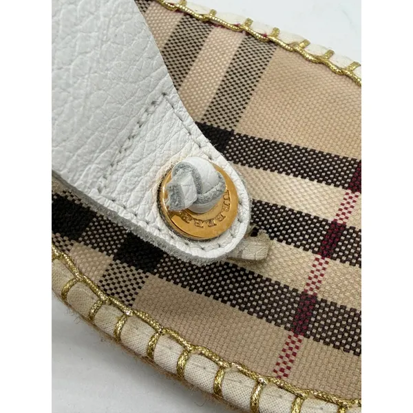 Burberry Wedge Sandals Womens 39 White Nova Check Espadrille Thong Leather - Image 5