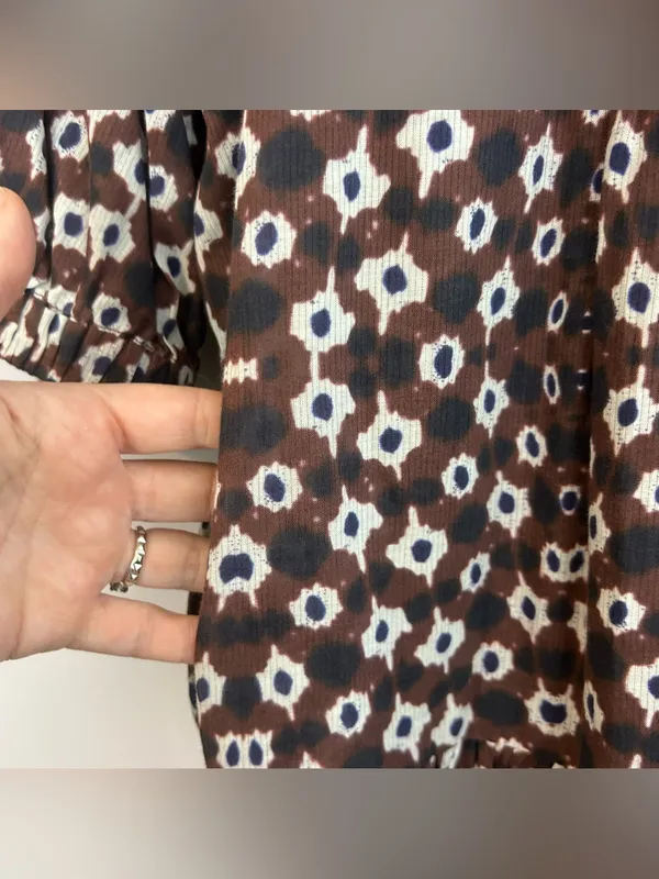 Sea Brown Abstract Mixed Print High Neck Ruffle Tiered Mini Dress Size 0 - Image 9