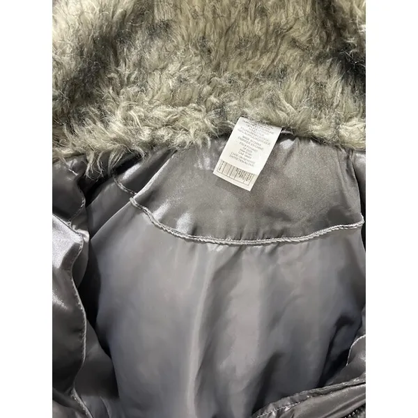 Womens Silver‎ Puffer Jacket Coat Faux Fur Trim Hooded Winter Cabincore Large - Image 11