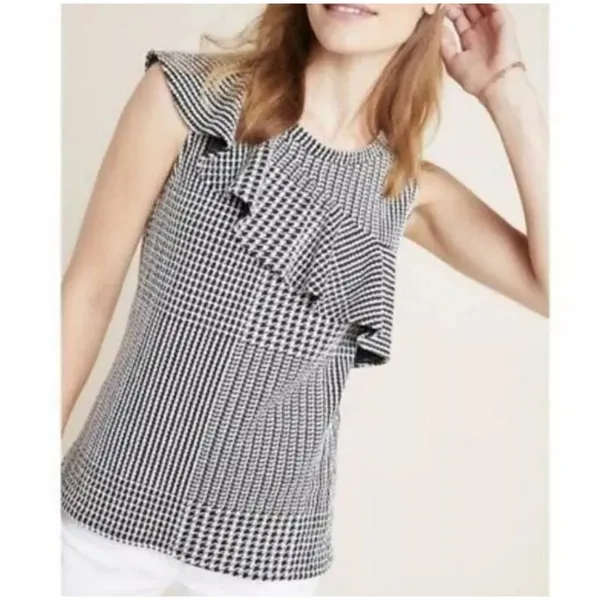 Anthropologie Dolan Medium Left Coast Callan Ruffled‎ Houndstooth Top Sleeveless - Image 2
