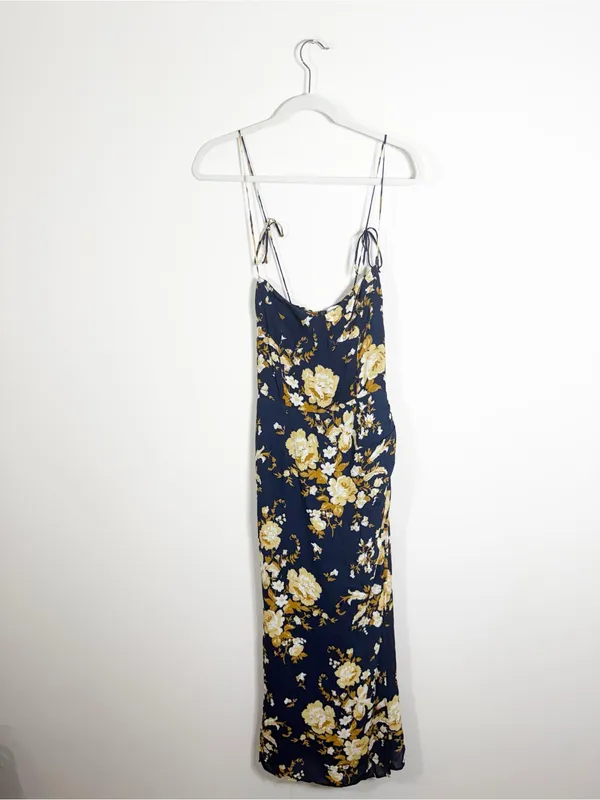 Reformation Kourtney Dress Navy Blue Floral Size 4 - Image 4