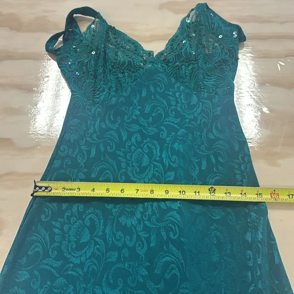 Vintage Victoria’s Secret Emerald Green Lace Sequin Midi Slip‎ Large - Image 12