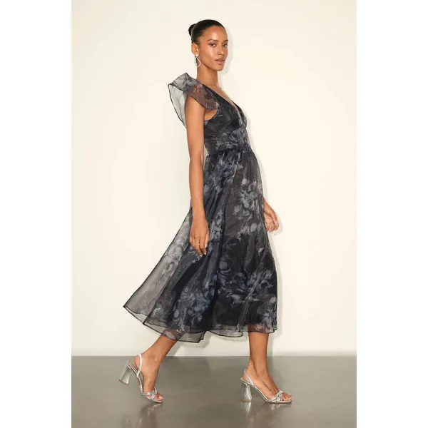 NWT Lulus Mesmerizing Mood Black Floral Organza Ruffled A-Line Midi Dress Sz XXL - Image 8