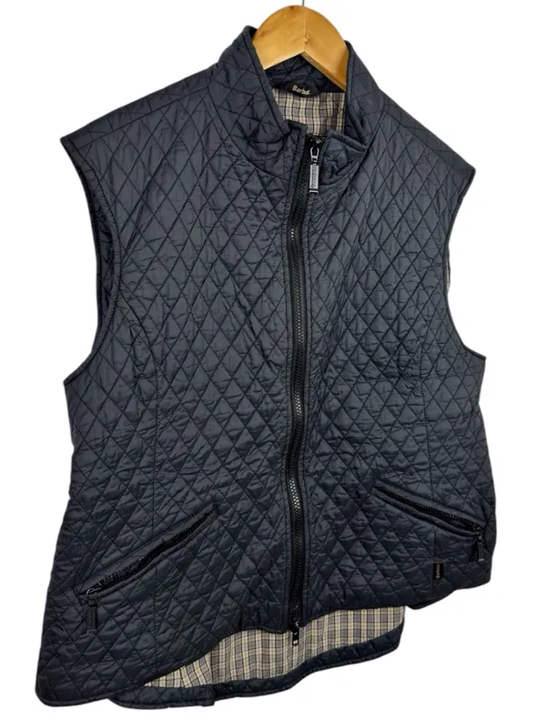 Barbour Navy Quilted Gilet Vest Size 14 Flyweight Diamond Quilt Tailored Class - Image 2