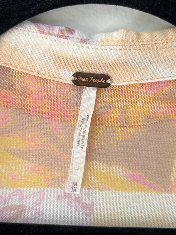Free People Lucky Shirtee Light Combo Sheer Mesh Button Front Floral Patchwork - Image 3