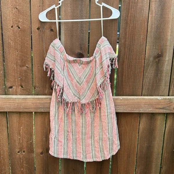 Billabong Strapless Fringe Chevron Striped Mini Dress - Image 3
