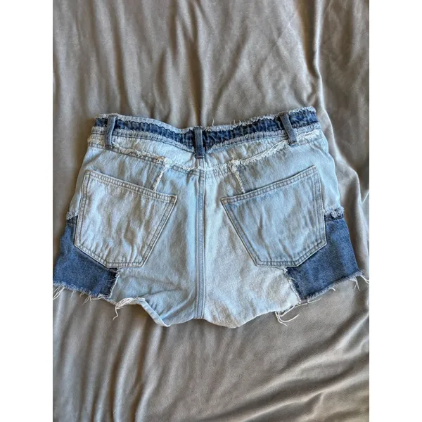 Wild Fable Womens Patchwork Denim Shorts Blue Multi‎ Color Button Fly Size 2 - Image 3