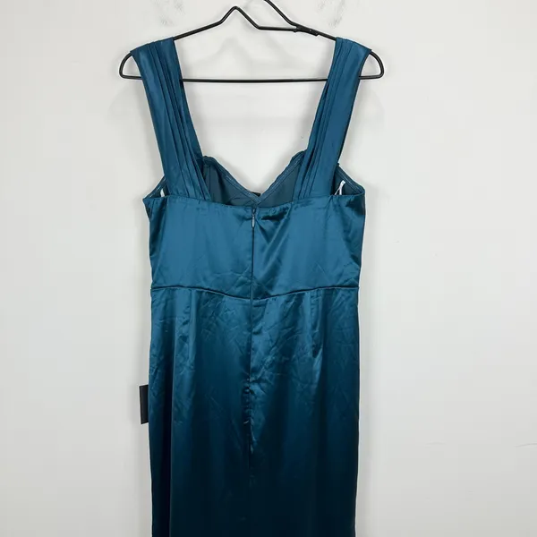 Lulus Stunning Arrival Dark Teal Satin Off The Shoulder Maxi Dress Formal XL NWT - Image 8