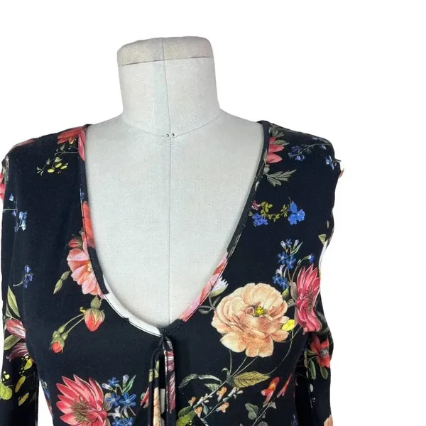 Anthropologie Farm‎ Rio Top Blouse Long Sleeve Jersey Floral Print Black Size XS - Image 4