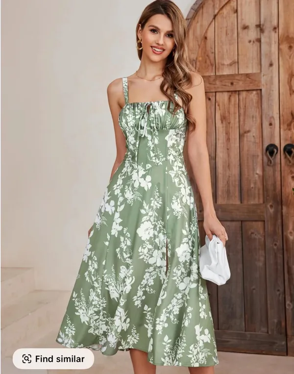 Floral lace up split thigh cami dress - Image 3