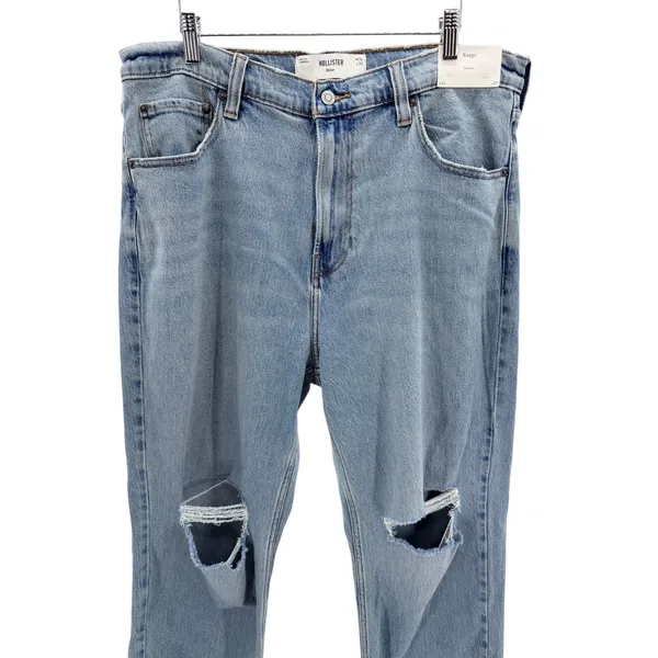 Hollister Baggy Jeans Stretch Distressed Light Wash Denim Men's 36 X 32 New - Image 2