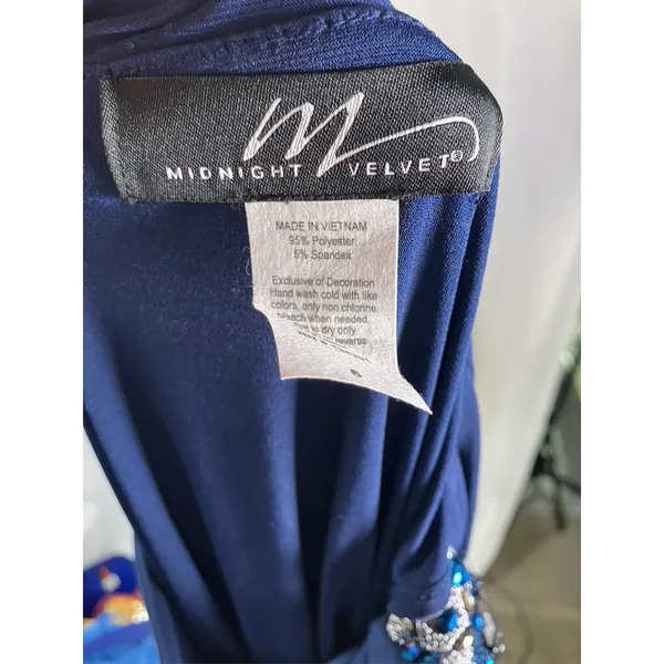 Midnight Velvet Womens Navy Blue Embellished Ruched Evening Gown‎ Dress Size 6 - Image 9