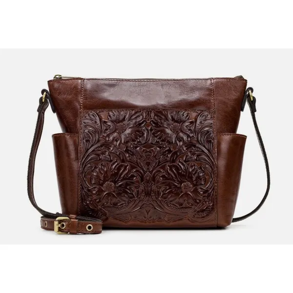 Patricia Nash Aveley Crossbody Bag Brown Tooled Floral Leather‎ Purse Boho - Image 9