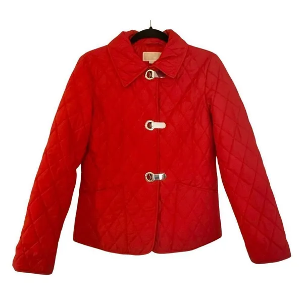 Michael Michael kors red quilted silver clasp jacket size small - Image 2