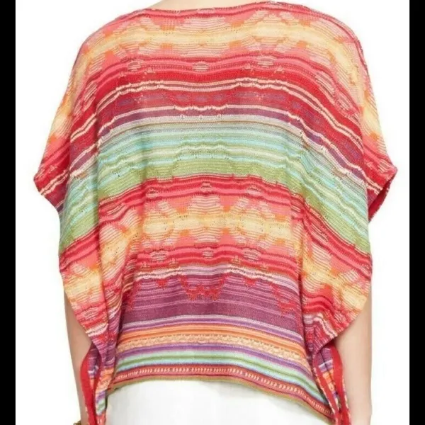 Ralph‎ Lauren multicolored striped poncho with horizontal stripes in red, orange - Image 2