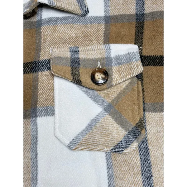 Women's Tan Flannel Plaid Shacket Jacket size Medium - Image 7