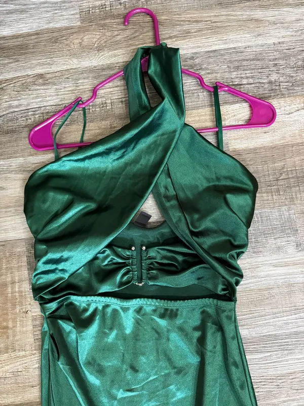 Windsor Green Satin Cut Out Dress - Image 3