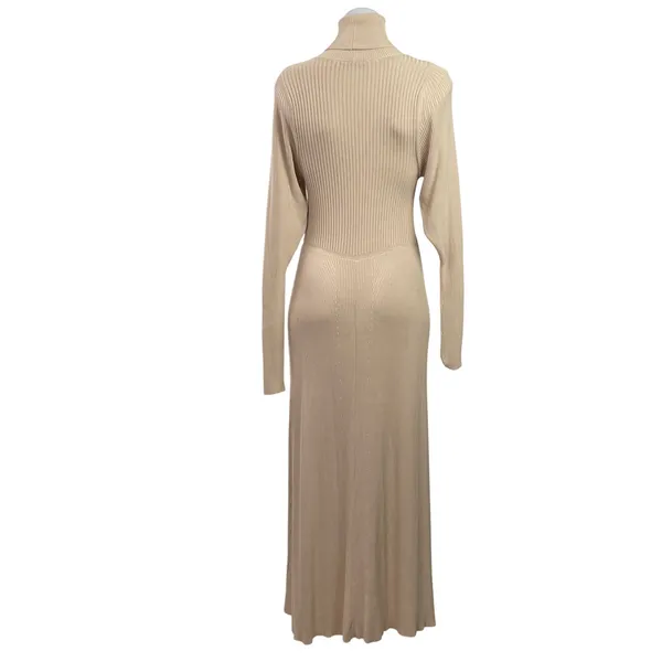 Zara Womens Cream Ribbed Knit Turtleneck Long Sleeve Maxi Sweater Dress Size S - Image 3