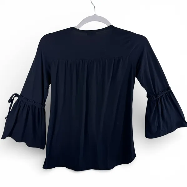 Scully Womens Black Floral Embroidered Bell Sleeve Boho Western Blouse Medium - Image 2
