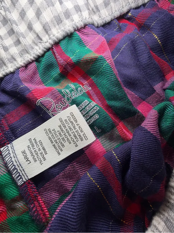 Plaid Flannel Pajama Pants in Purple & Green - Image 2