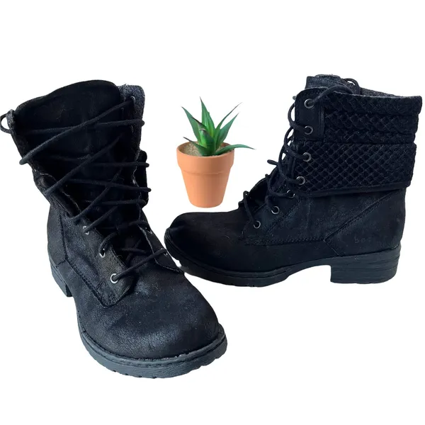BOC Combat Womens Boots Size 6M Y2K Knit Cuff Boho Grunge Black Stacked Heel - Image 2