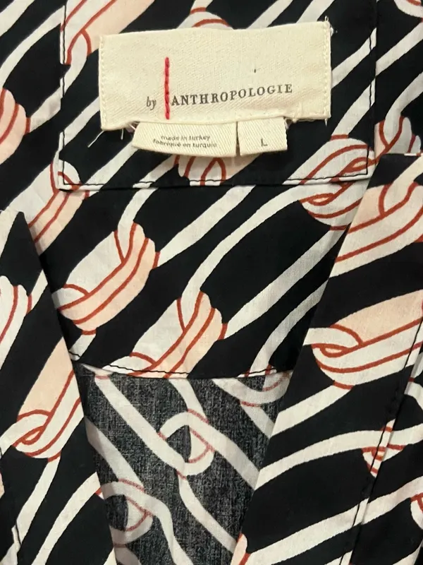 Anthropologie Somerset Cotton Smocked Waist Mini Dress Navy Link Pattern Large - Image 9