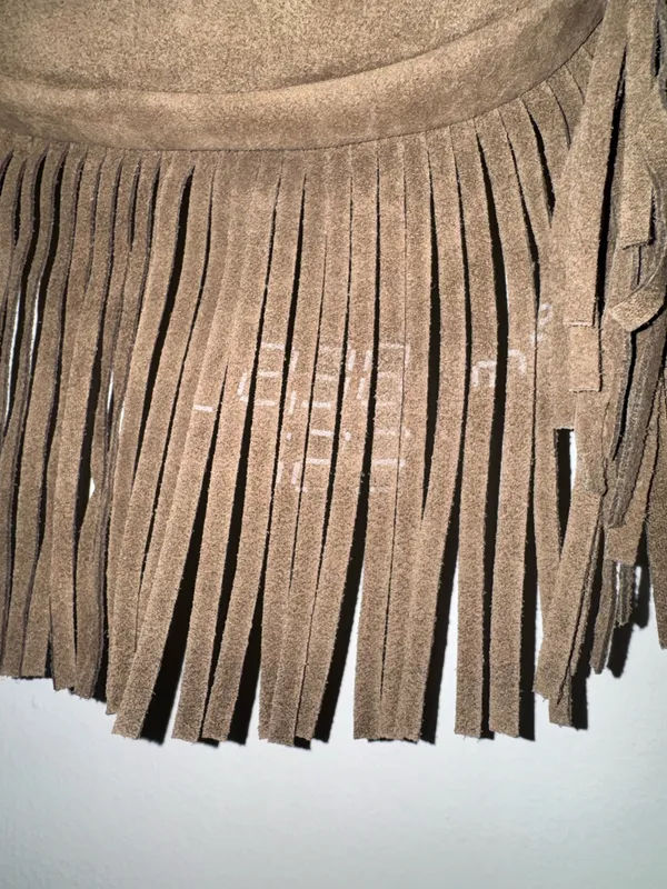 made in italy suede shoulder bag with bottom fringe real calf leather - Image 3
