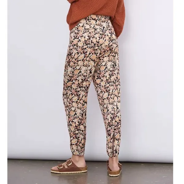 Anthropologie Floral Tapered Pants Womens 4 Black Orange Ankle Zip Boho Casual - Image 2