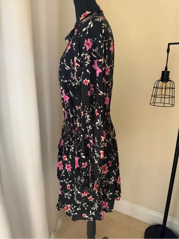 Free People Lighten Up Floral Mini Dress Boho Smocked Long Sleeve Medium - Image 5