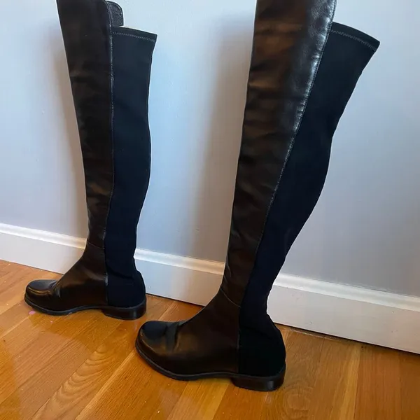 Stuart Weitzman 5050 Black Leather‎ Elastic Back Round Toe Tall Boots EU35.5 US5 - Image 7