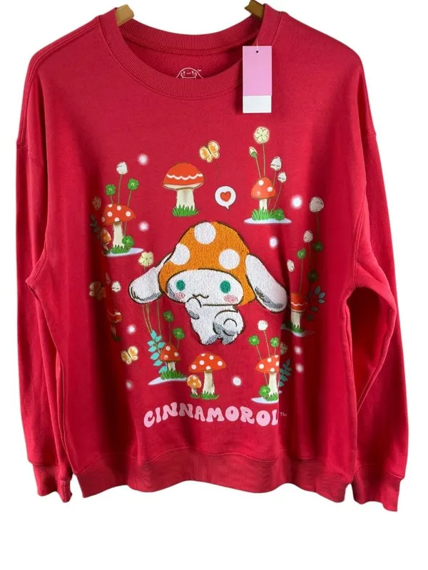 NWT Sanrio Cinnamoroll Mushroom Chenille Sweatshirt Red Women's XL Kawaii - Image 2
