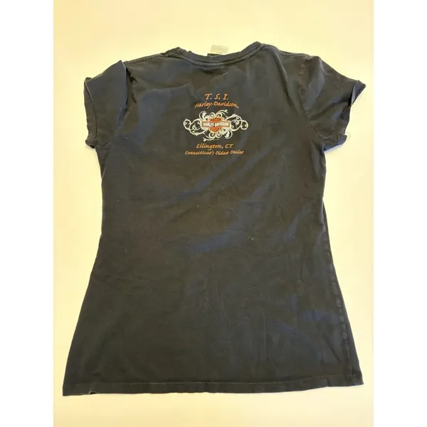 Harley Davidson Skull Graphic T Shirt Womens M Black Biker USA Y2K 2000s Style - Image 3