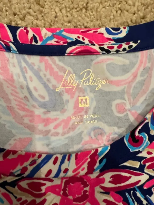 Lilly Pulitzer Navy Pink Blue Paisley Short Sleeve Tee - Image 2