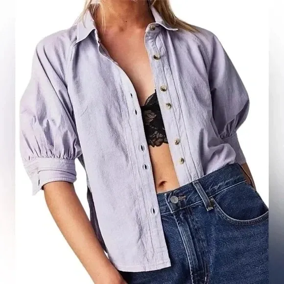 We the Free People Ellie Button Front Top in Light Purple‎ Size XS - Image 2