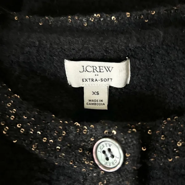 J.Crew Sequin Trim Lady Jacket Cardigan Black Extra Soft Yarn CP346 Size XS - Image 6