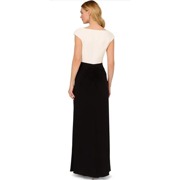 Adrianna Papell Women Pleated Layered Gown Size 4 Black And Ivory Tuxedo Dress - Image 2