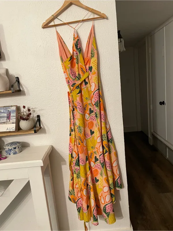Hutch High-Low Wrap Yellow Tropical Print Maxi Dress Small - Image 4