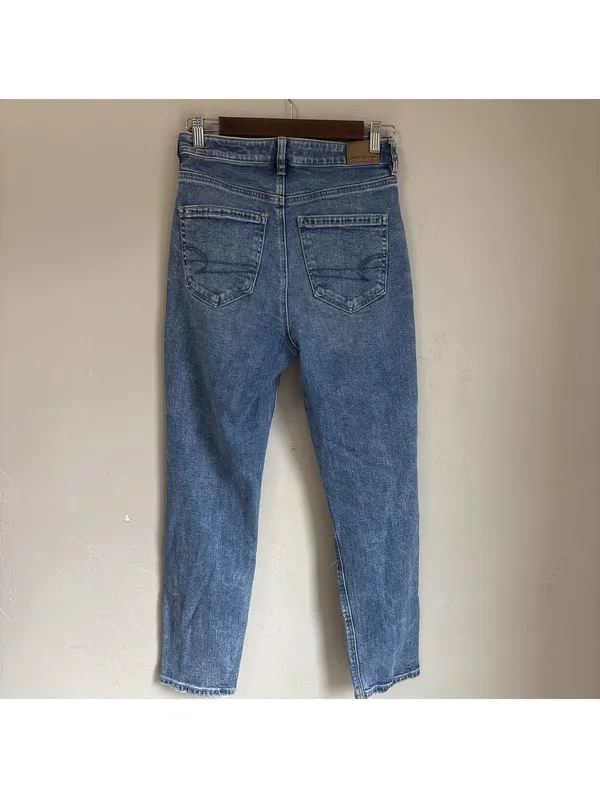 American Eagle Mom Jeans Womens 2 Short Distressed High Rise Rigid Blue Denim - Image 4