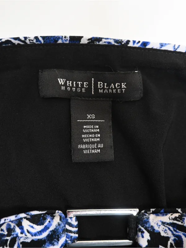 WHBM Women's XS Blue Black Blouson Patterned Keyhole Belted Mini Dress - Image 10
