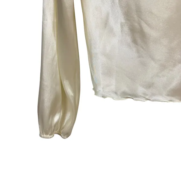 Express Womens Ivory Satin Off The Shoulder Asymmetric Long Sleeve Top NWT‎ M - Image 4