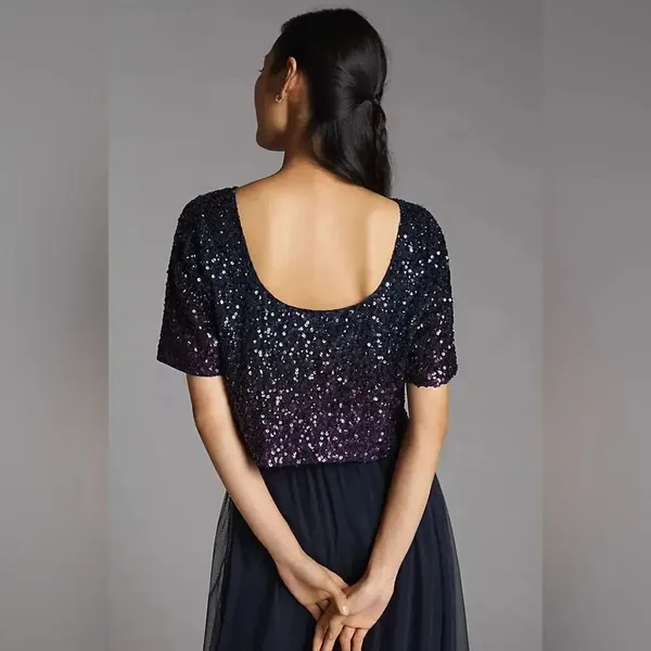 NWT Anthropologie Let Me Be Ombre Cropped Sequined Blouse Medium - Image 2