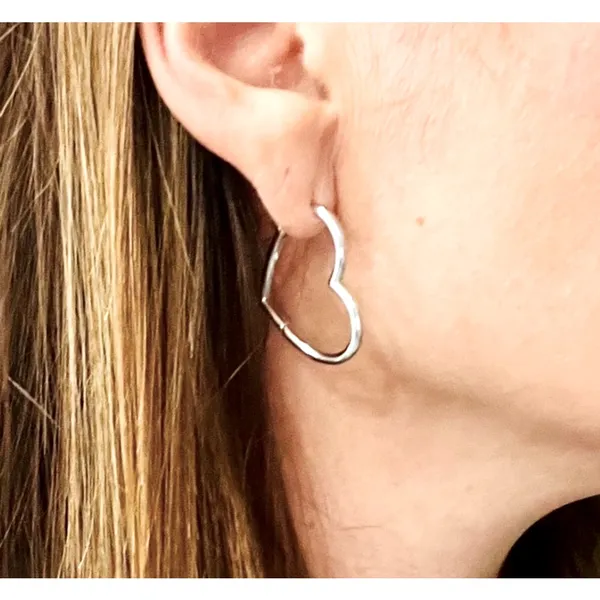 NEW Heart‎ Hoop Earrings, Rhodium Plated 925 Silver - Image 3