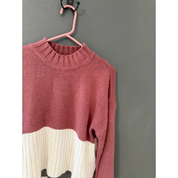 Derek Heart Womens Colorblock Mock Neck Bell Sleeve Cropped Knit Sweater Large - Image 5