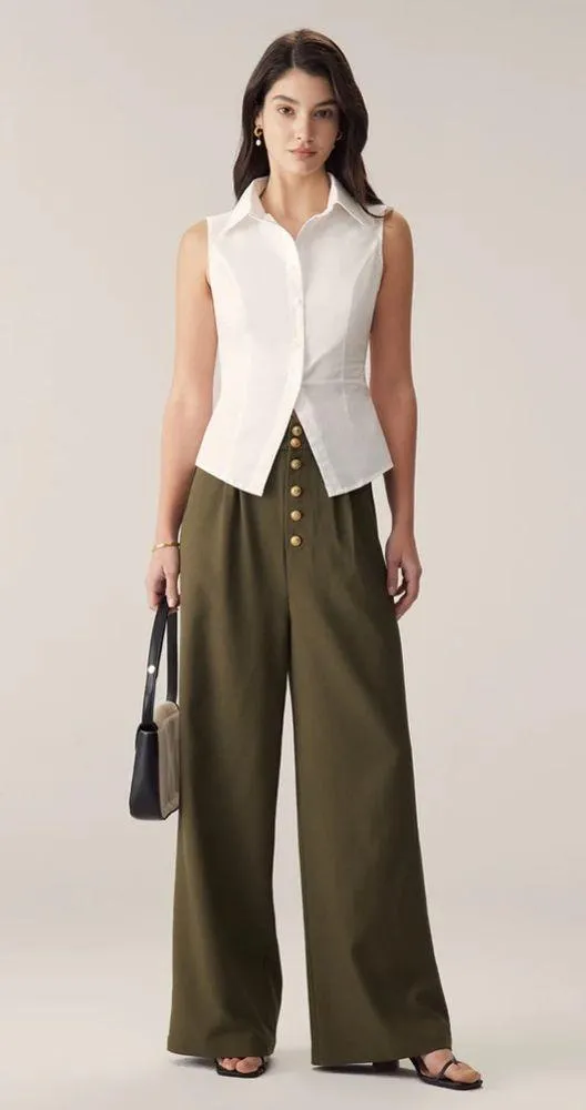 Rihoas Green High-Waisted Straight Wide-Leg Pants - Image 2