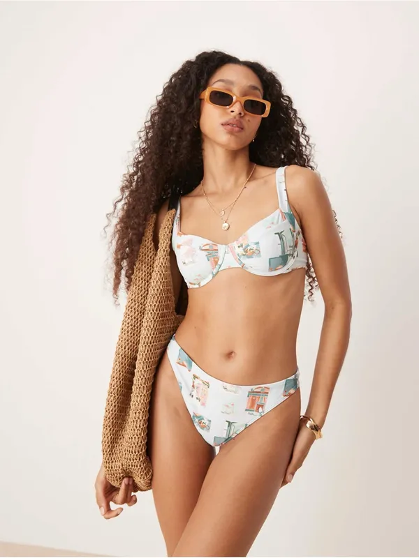 NWT Abercrombie & Fitch Bikini Set - Light Blue Postcard Pattern - M/S - Image 5